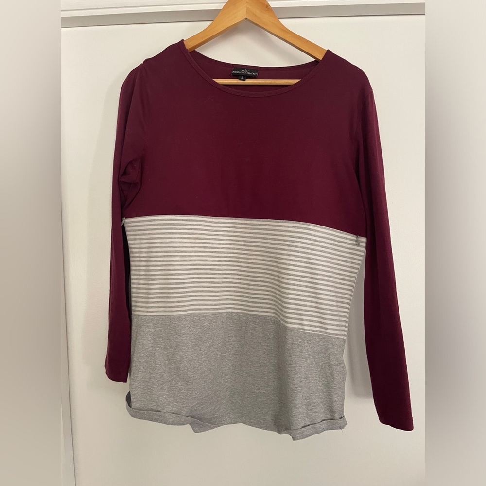 Nursing Queen three stripe burgundy nursing shirt